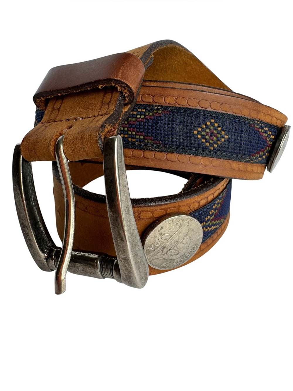 Bench Craft Southwestern Leather Belt Mens 40 Brown Blue Western Coin Accents